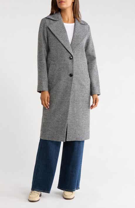 Houndstooth Lightweight Wool Blend Coat