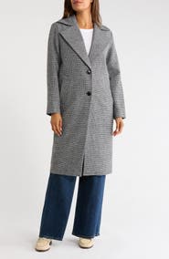 Bernardo Houndstooth Lightweight Wool Blend Coat