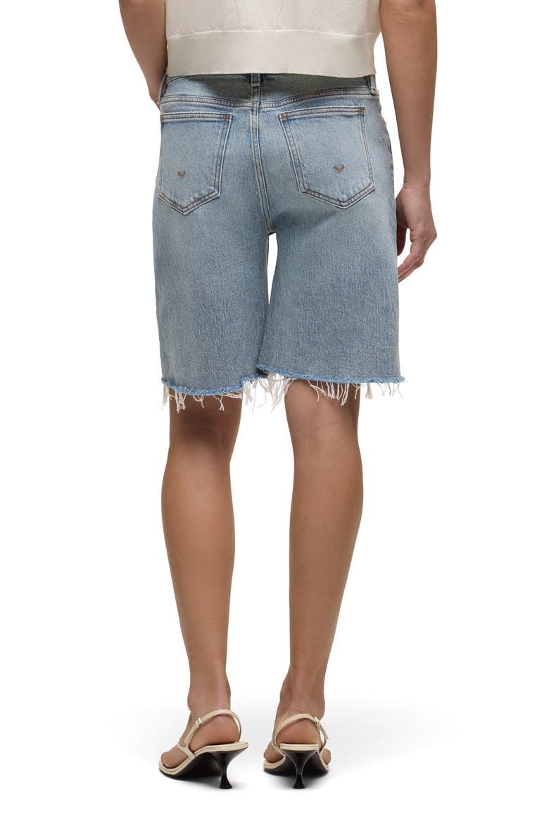 London Frayed Low Rise Long Denim Shorts, Alternate, color, BLUE EYES