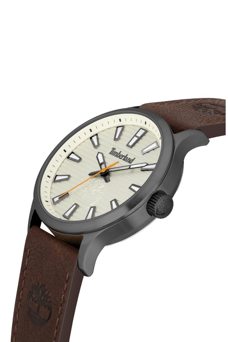 Trumbull Leather Strap Watch, 45mm, Alternate, color, DARK BROWN