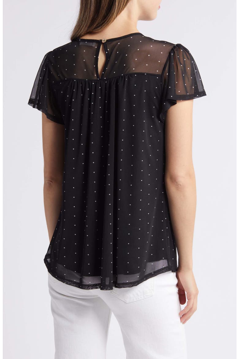 Polka Dot Sheer Yoke Mesh Top, Alternate, color, BLACK