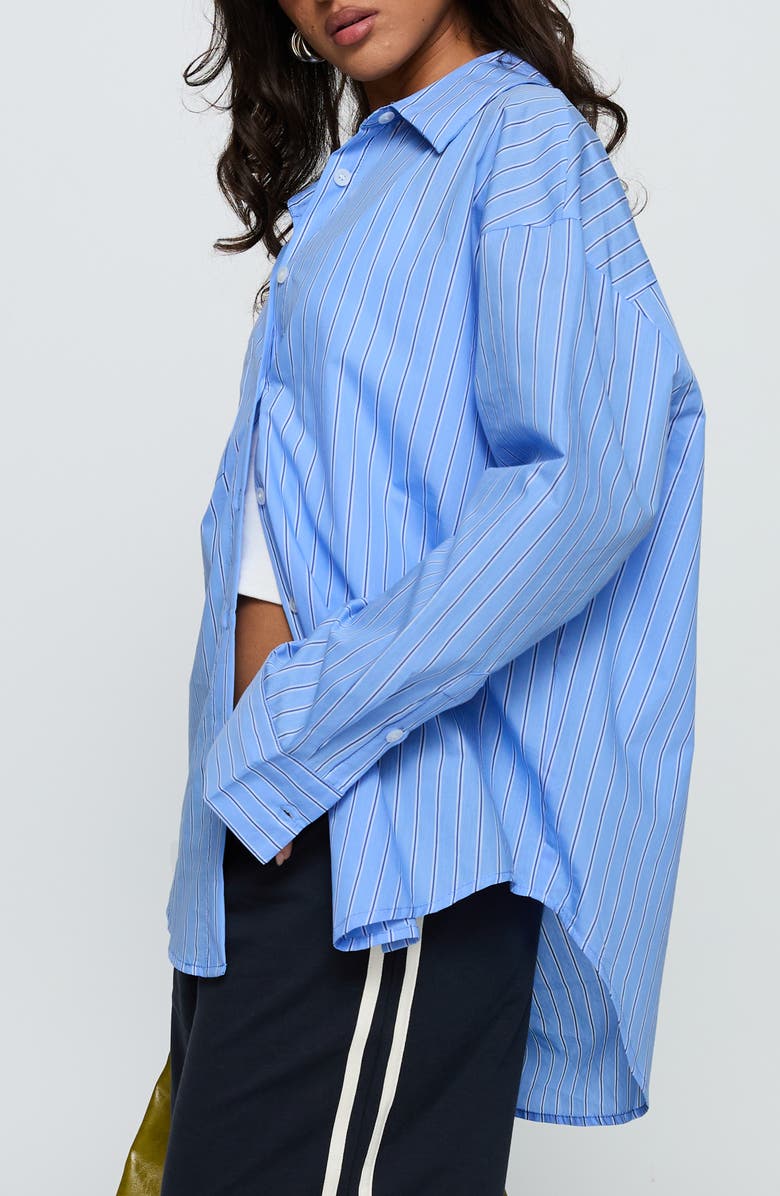 Princess Polly Kodhi Oversize Pinstripe Cotton Blend Button-Up Shirt, Alternate, color, Blue Stripe
