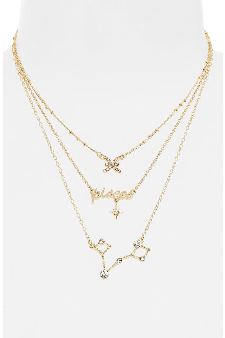 Crystal Zodiac Triple Layer Pendant Necklace, Alternate, color, PISCES- GOLD
