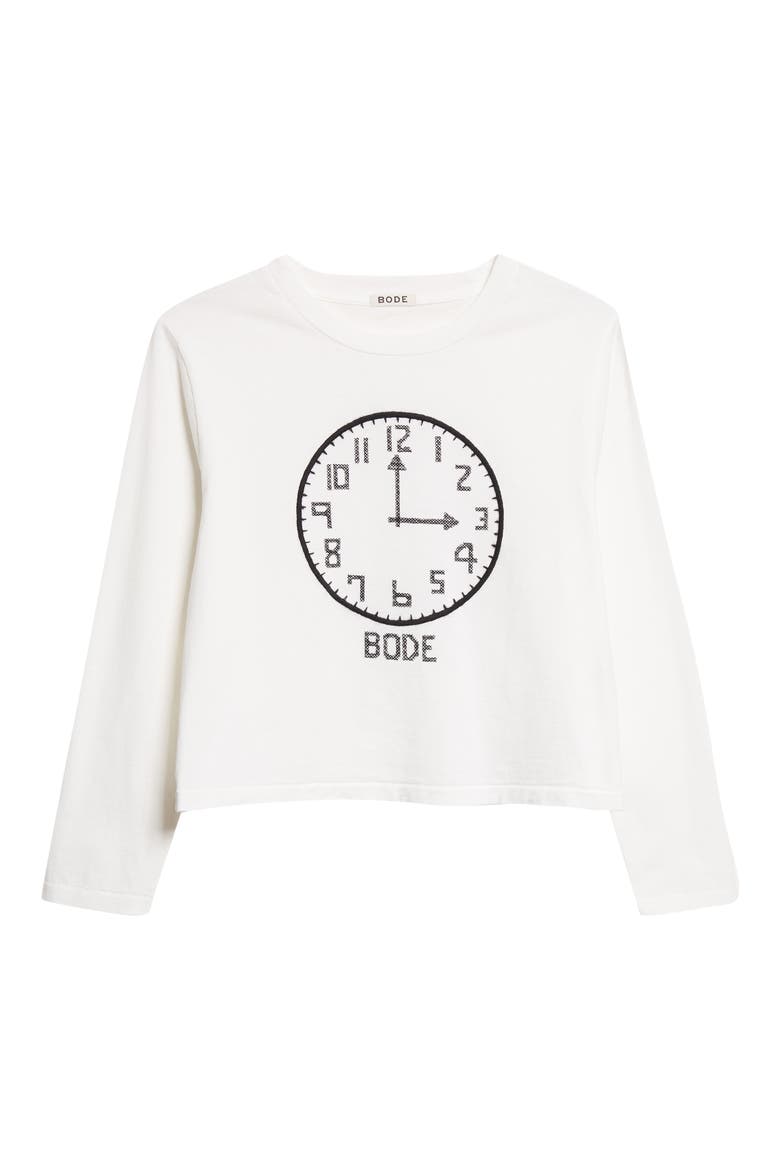 Cross Stitch Clock Long Sleeve T-Shirt, Alternate, color, CREAM