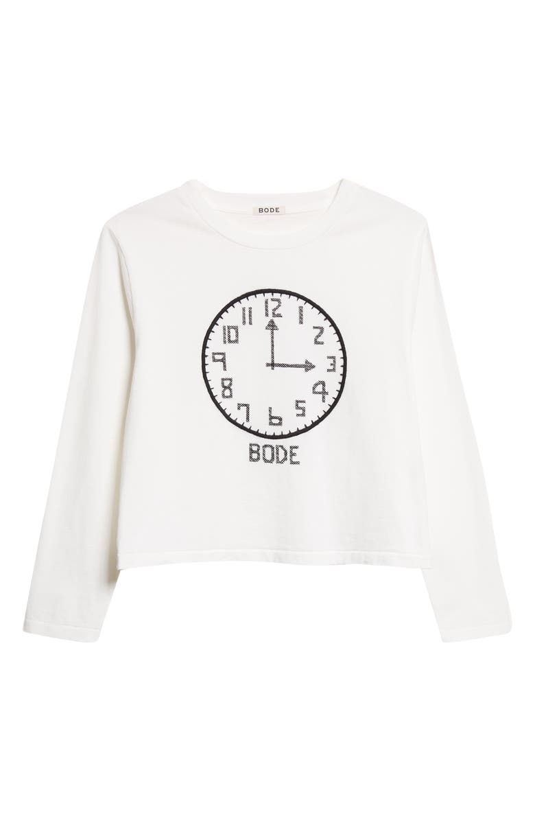 Bode Cross Stitch Clock Long Sleeve T-Shirt, Alternate, color, Cream