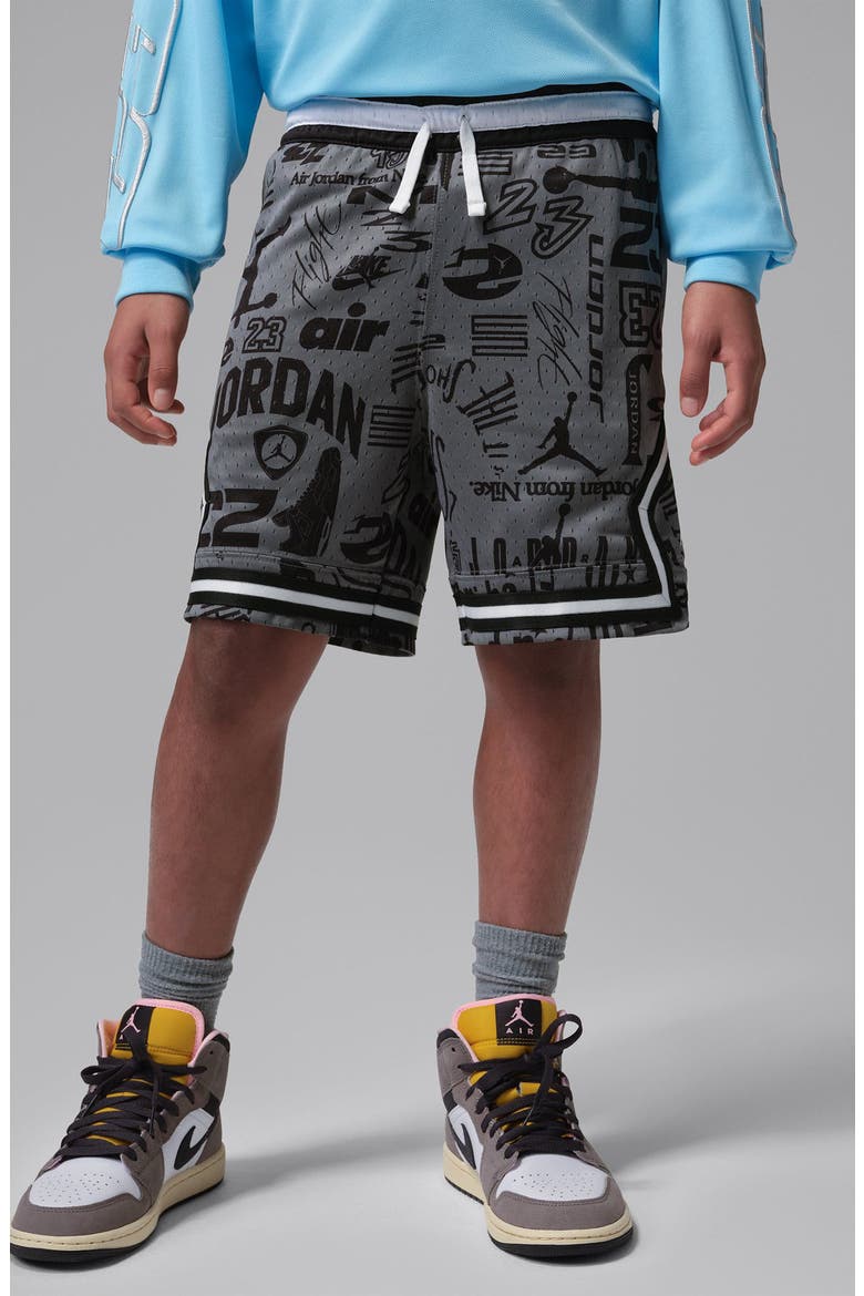 Kids' Print Dri-FIT Mesh Basketball Shorts, Alternate, color, BLACK/ SMOKE GREY