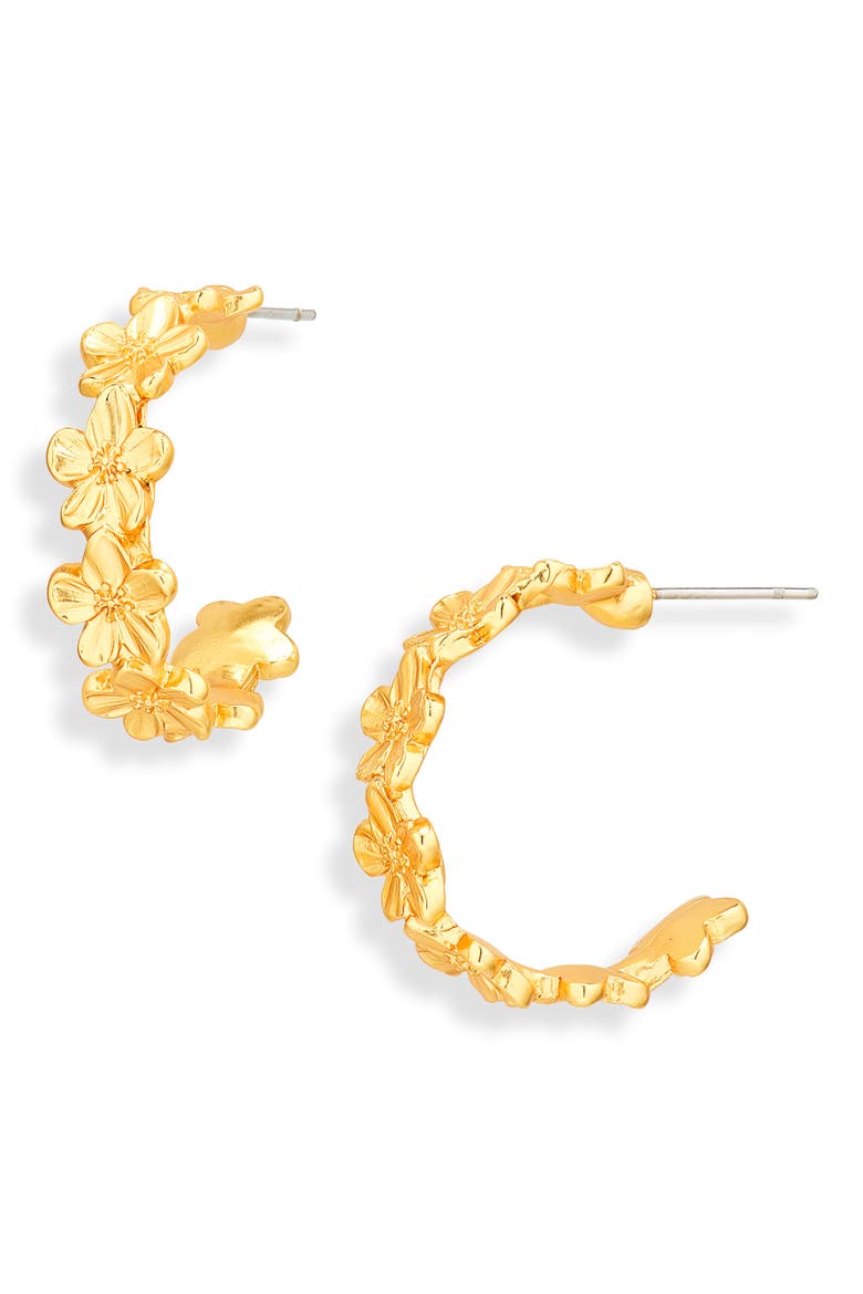 Floral Hoop Earrings, Main, color, GOLD
