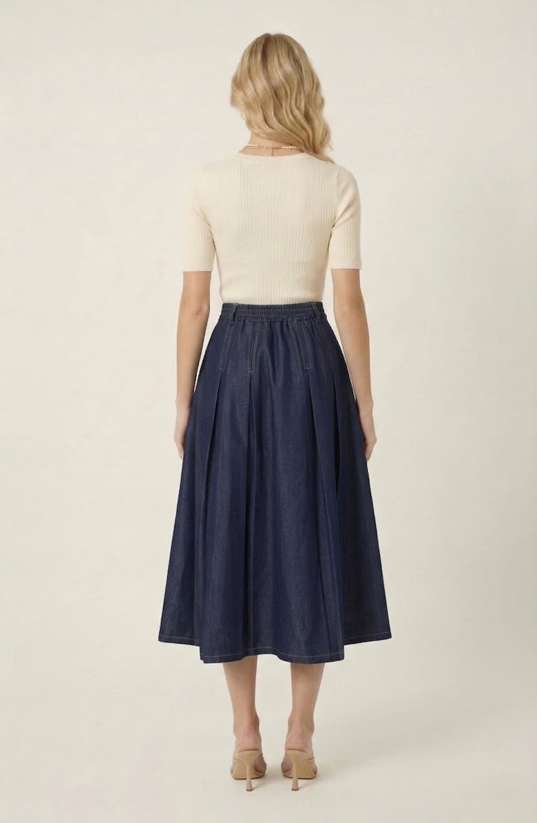 Modenaire High Waist Pleated Detail A-Line Midi Skirt, Alternate, color, Navy Blue