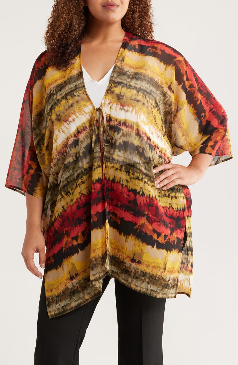 Anne Klein Printed Asymmetric Tie Front Cardigan, Main, color, 