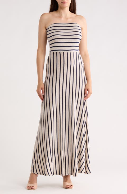 EI Striped Strapless Maxi Dress
