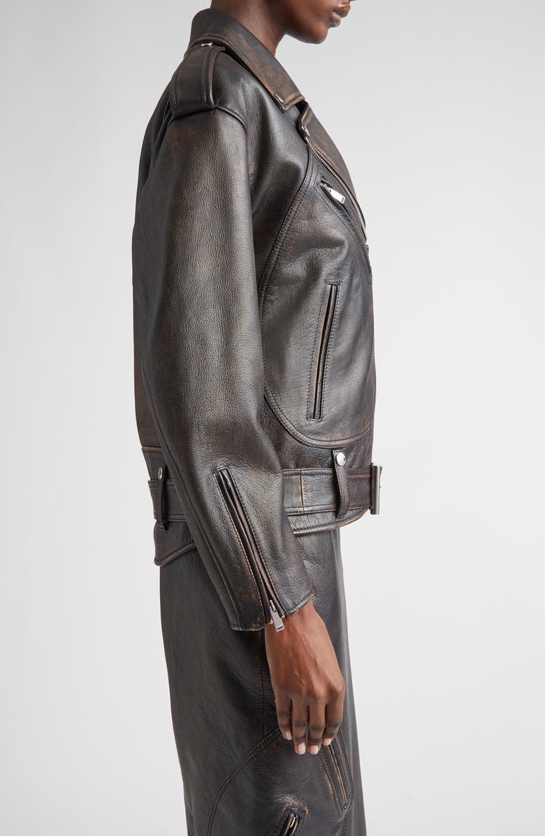 McQueen Distressed Leather Moto Jacket, Alternate, color, Dark Brown/ Tan