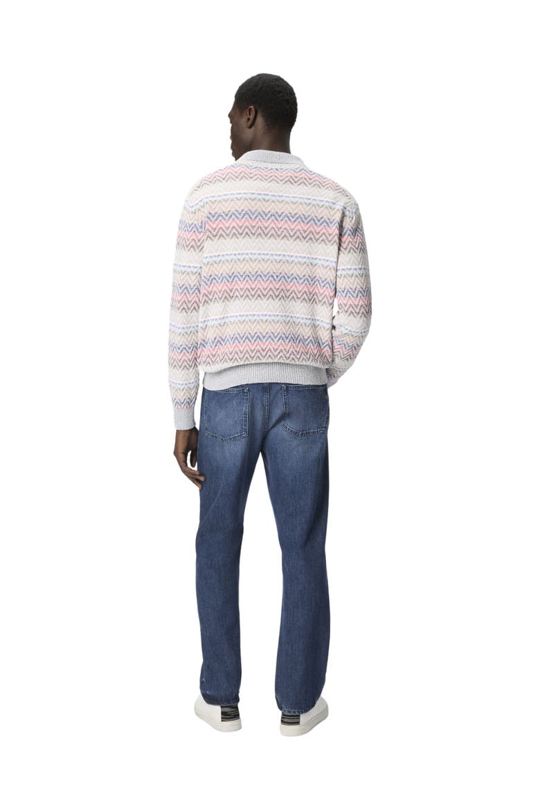 Long-sleeved Zig Zag Knit Polo Shirt With Half-zip Collar, Alternate, color, White & Beige