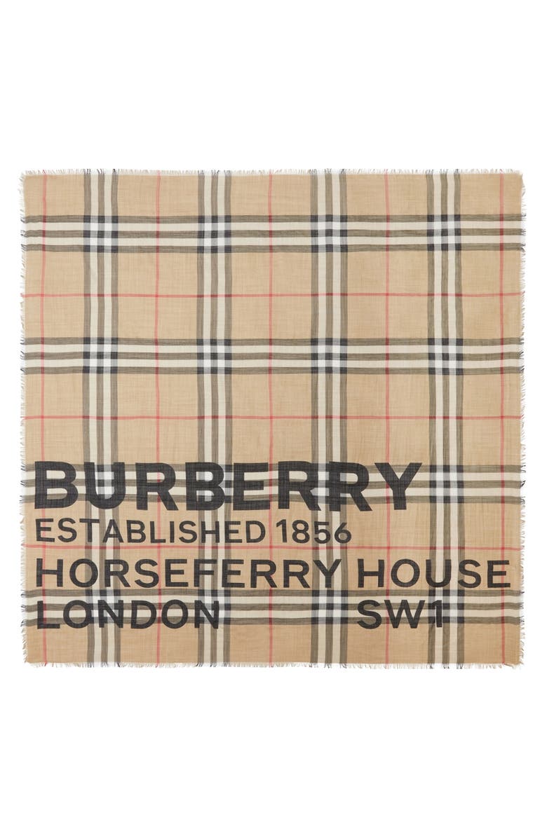 Burberry Horseferry Print Check Wool & Silk Scarf, Alternate, color, 