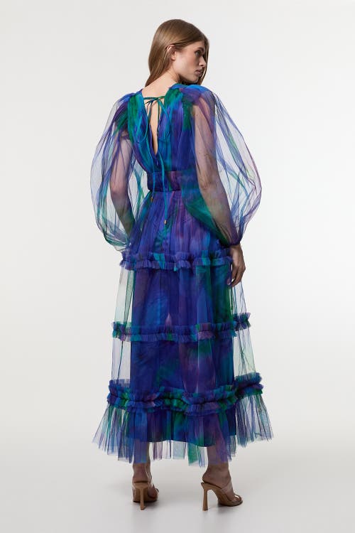 Karen Millen Dark Floral Plunge Maxi Dress In Blue