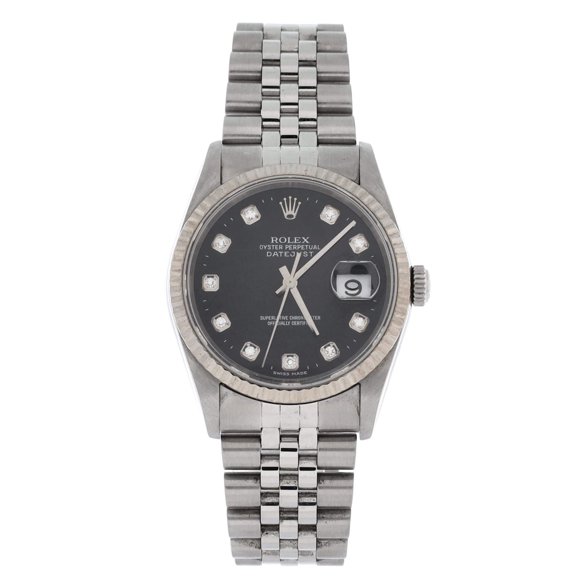 Oyster Perpetual Datejust Automatic Watch Stainless Steel and White Gold with Diamond Markers 36, Main, color, Metallic Silver