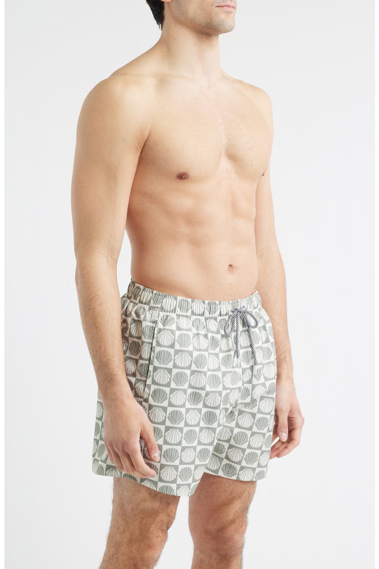 Seashell Print Swim Trunks, Alternate, color, OLIVE/ CREAM