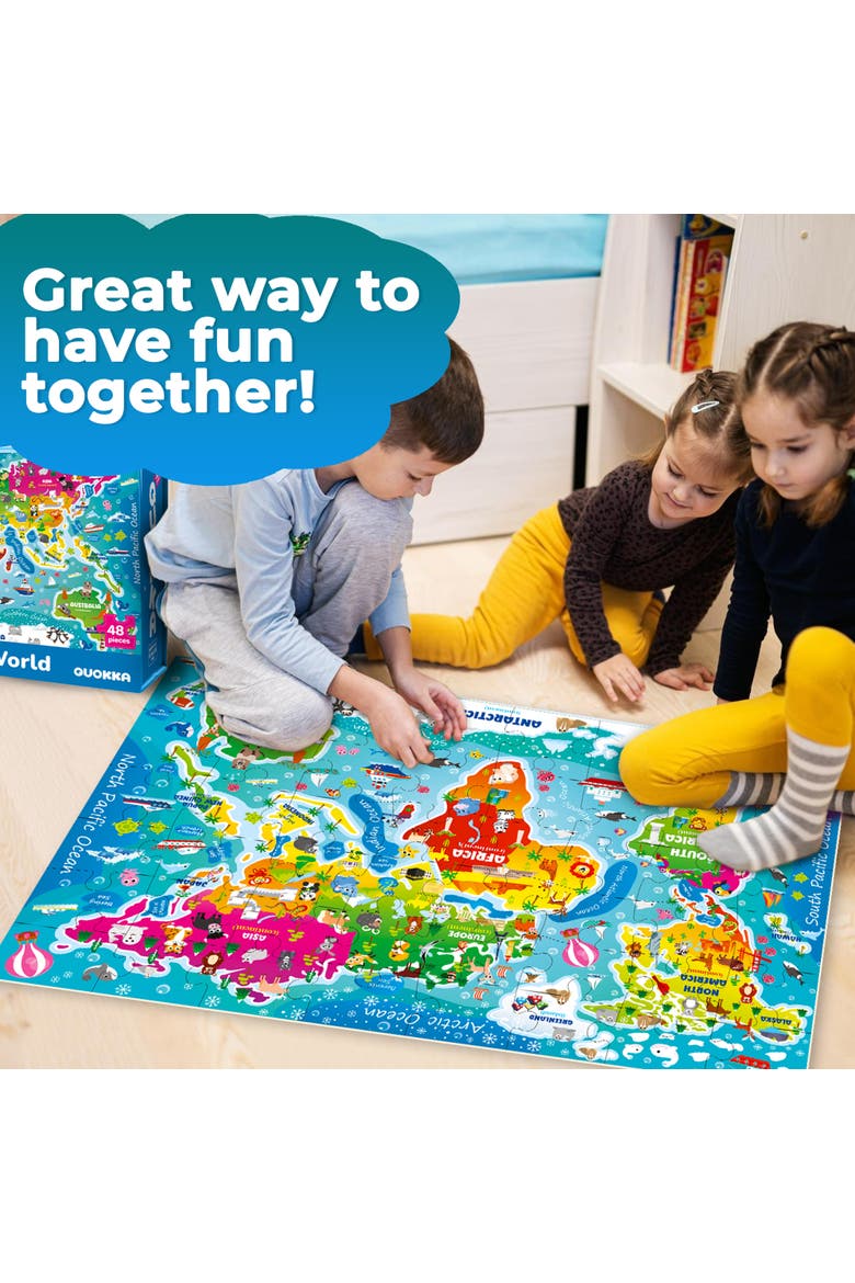 48-Piece Giant Floor Kids Jigsaw Puzzle - USA, World Map, City, and Vehicle Themes, Alternate, color, World Map
