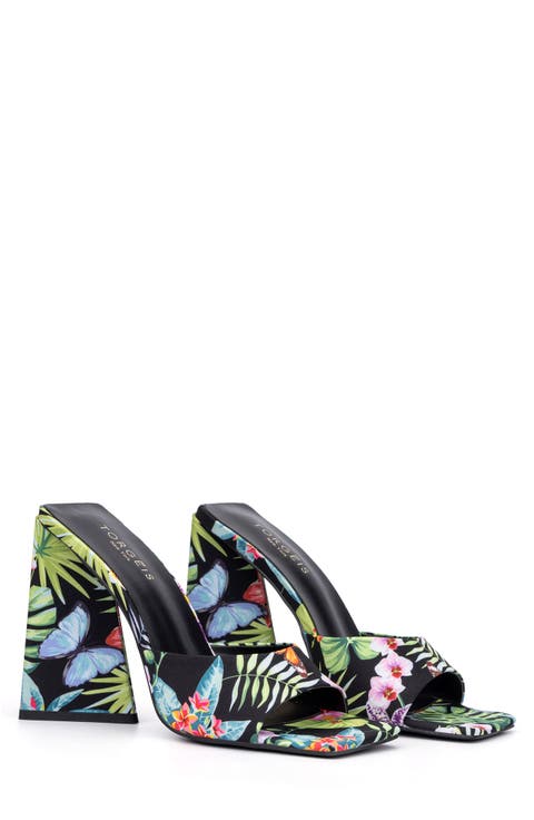 Paradise Tropical Print Block Heel Sandal (Women)