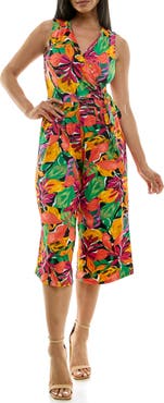 Nina Leonard Surplice Culotte Crop Jumpsuit