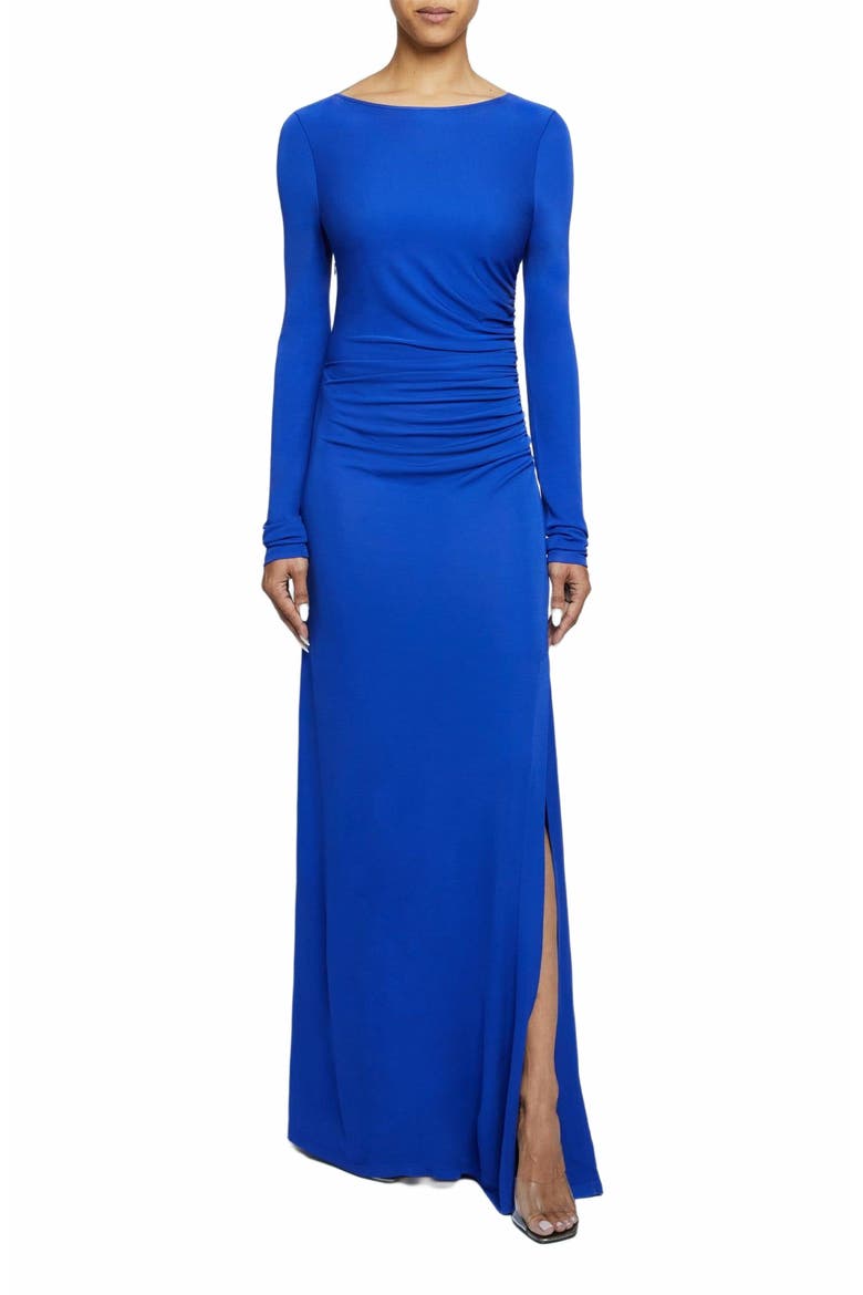 ABBY Long Sleeve Maxi Dress with Side Ruching in Fluid Jersey, Main, color, VIOLET BLUE