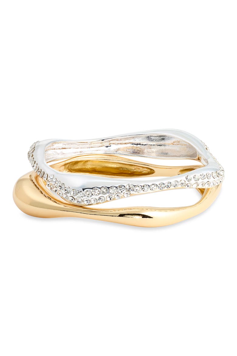 Set of 2 Pav Square Bangle Bracelets, Main, color, CLEAR- GOLD- SILVER