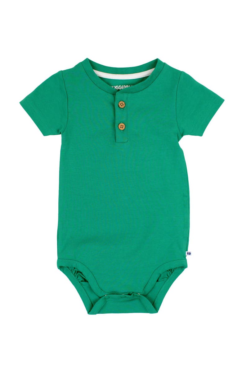 RuffleButts Baby Boys Short Sleeve Knit Henley Bodysuit, Main, color, Green