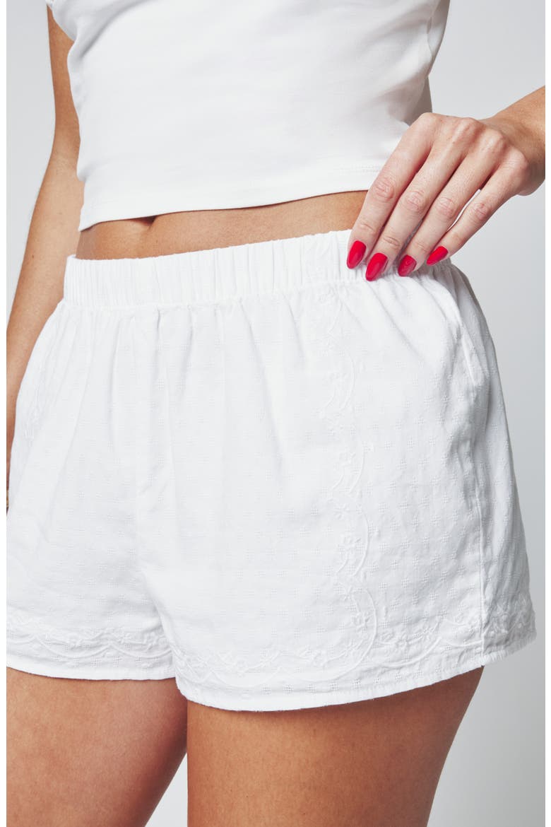 Embroidered Textured Cotton Shorts, Alternate, color, BRIGHT WHITE