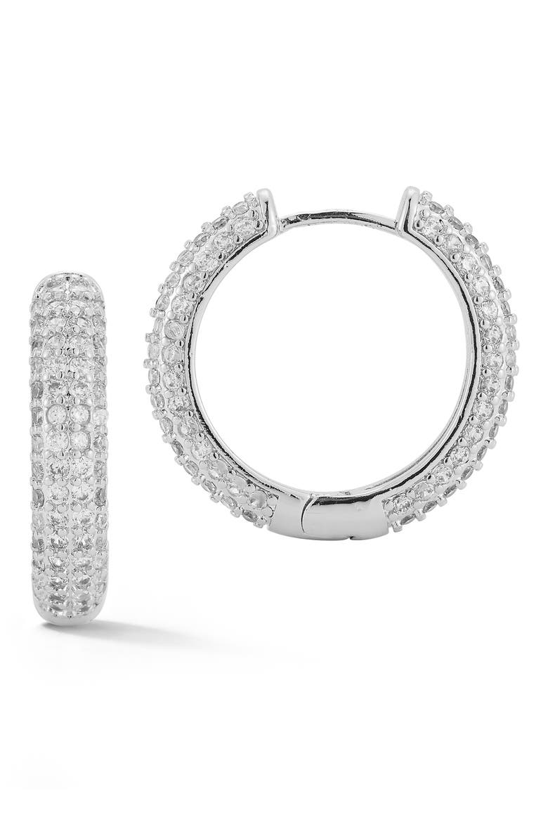 Pavé Cubic Zirconia Huggie Hoop Earrings, Main, color, SILVER