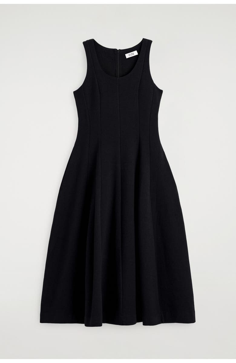 COS Sculpted Cotton Midi Dress, Alternate, color, Black