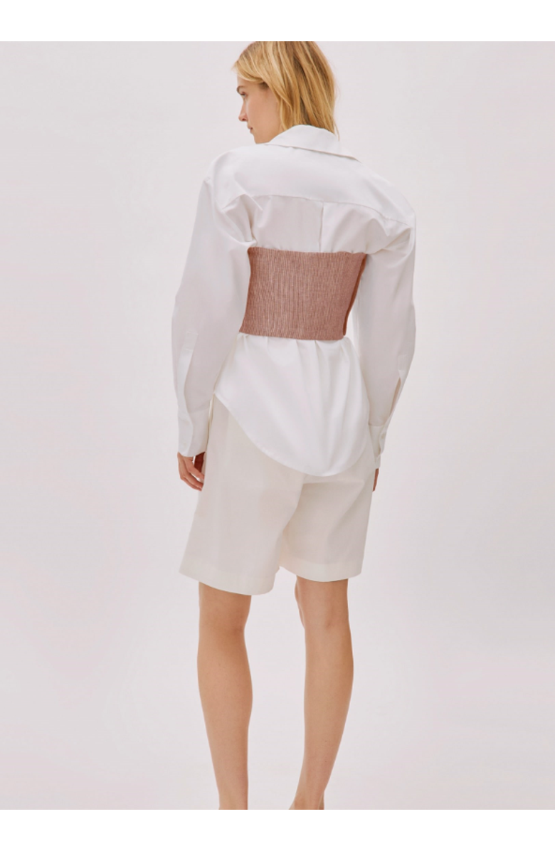 Labeca London Storm Striped Linen-Blend Bustier Top, Alternate, color, Red