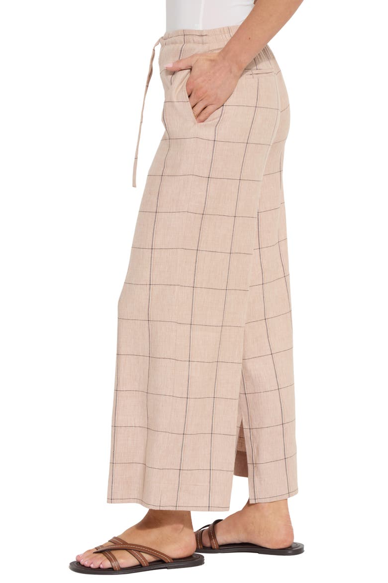 Nixie Check Drawstring Wide Leg Linen Blend Pants, Alternate, color, ISLA CHECK