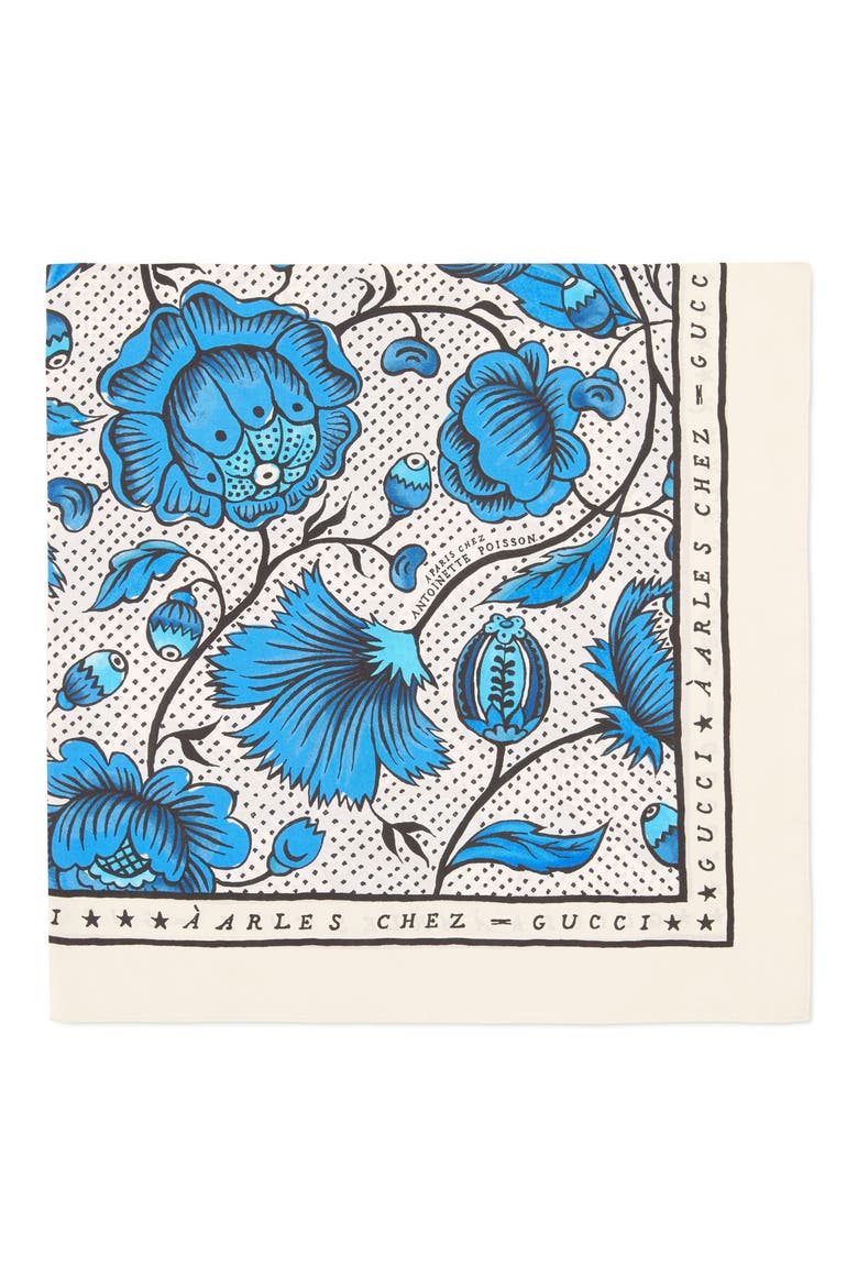 Alsaciard Floral Silk Twill Scarf, Alternate, color, WHITE/ BLUE
