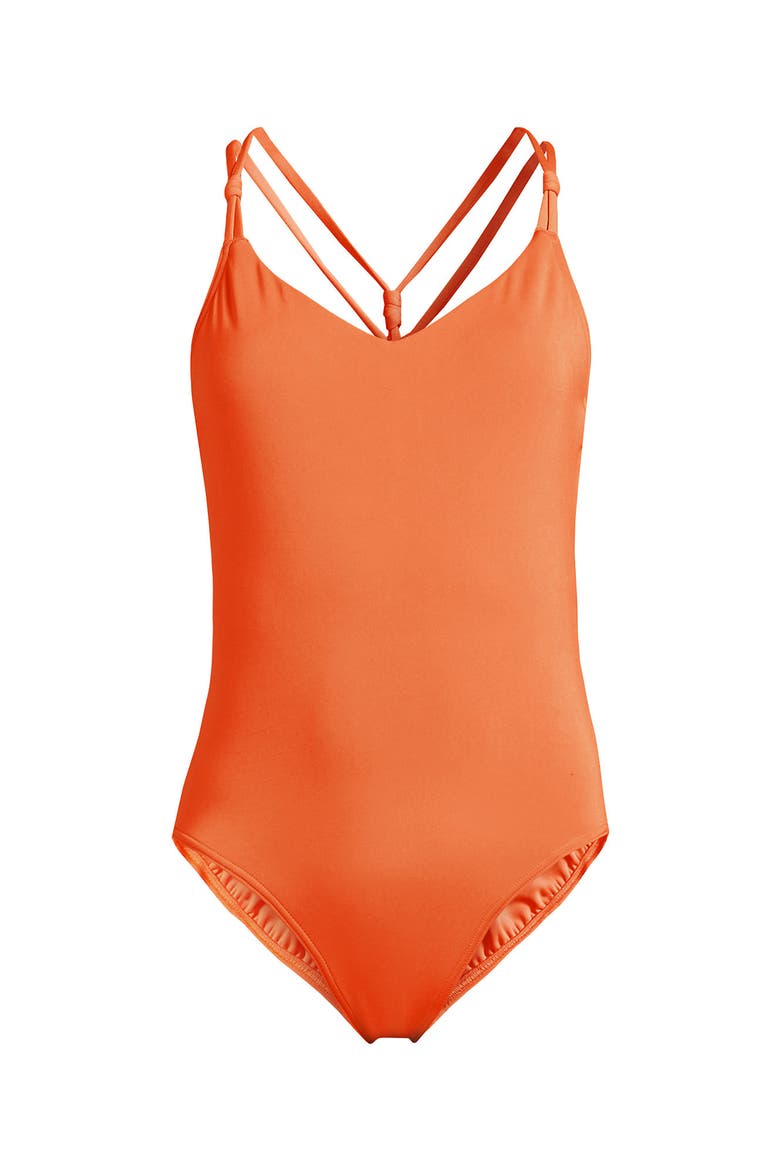 Plus Size Tugless QuickDry V-Neck Multi-Way High Leg One Piece Swimsuit, Alternate, color, Neon Tangerine