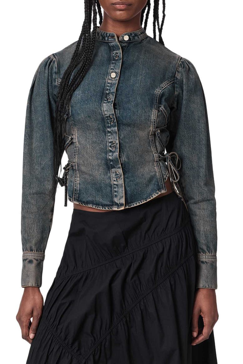 Evanna Tie Side Denim Shirt, Main, color, TINTED INDIGO