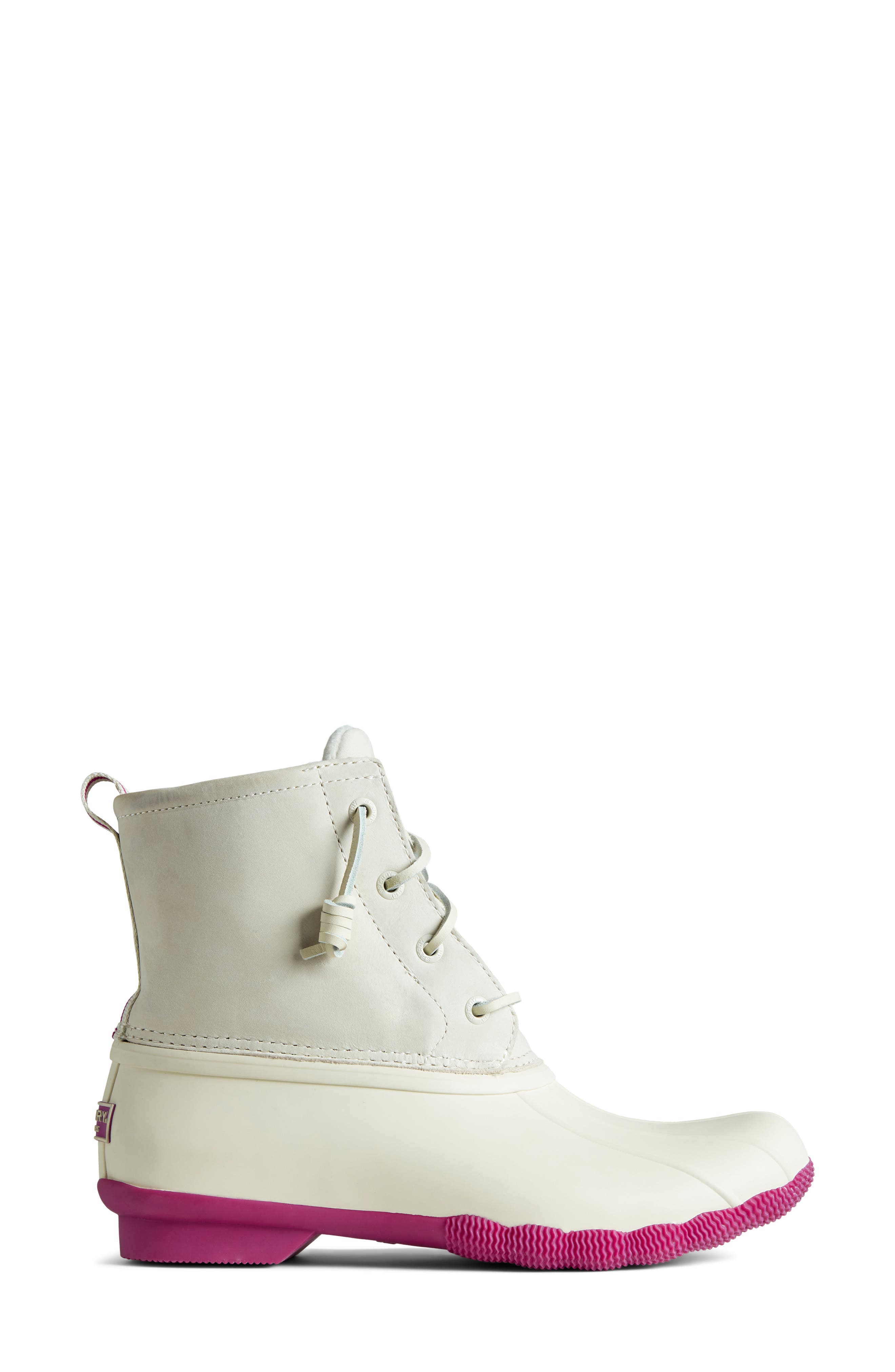 Sperry Saltwater Waterproof Rain Boot, Alternate, color, IVORY/ PINK LEATHER