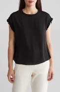 T Tahari Ribbed Ruffle Cap Sleeve Top
