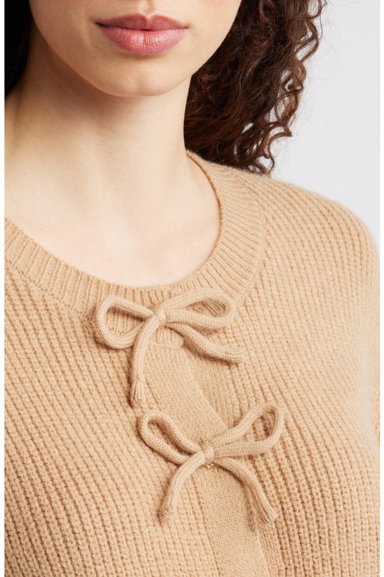 Wilde Bow Front Cardigan, Alternate, color, CAMEL