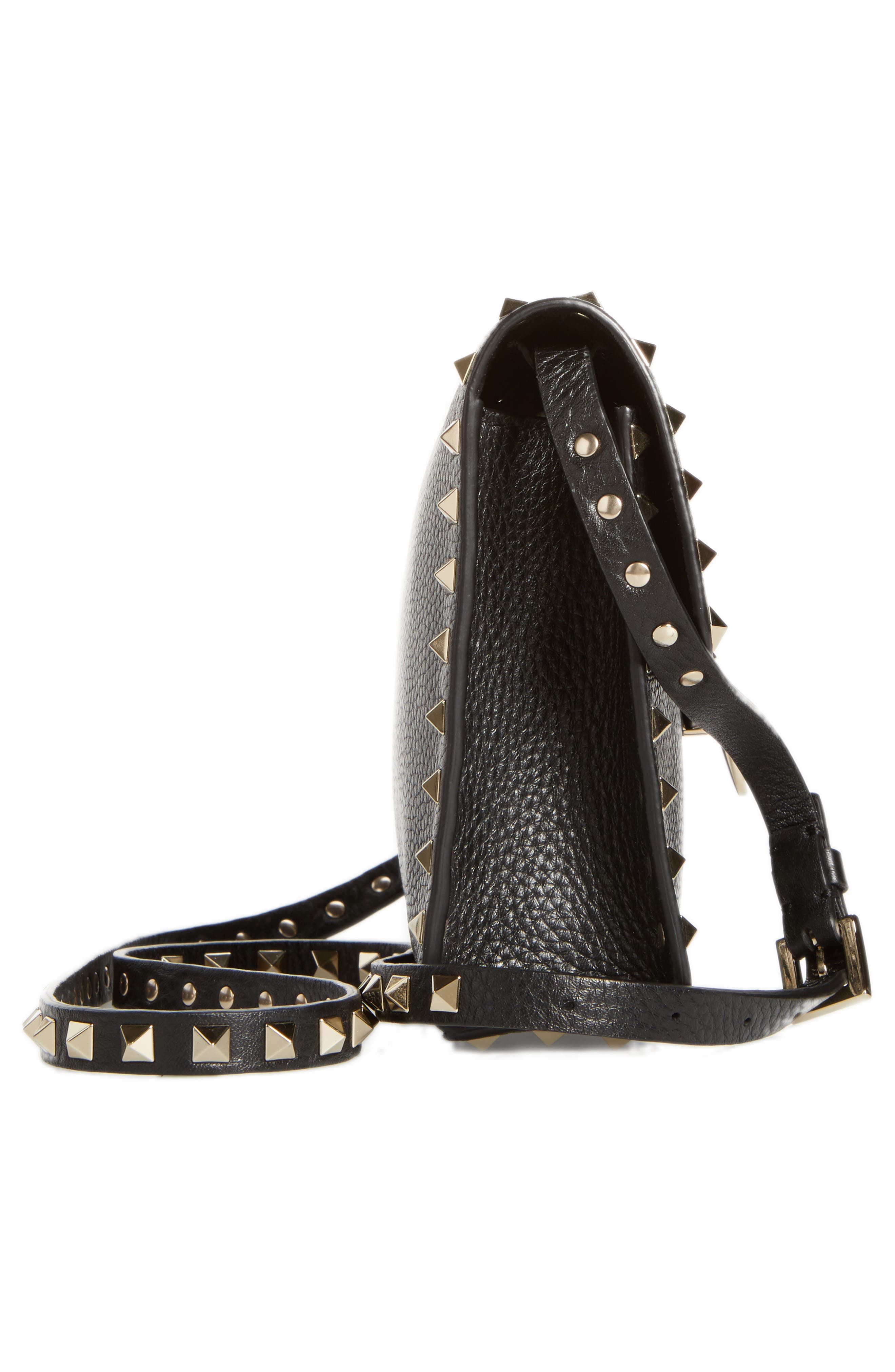 Medium Rockstud Leather Crossbody Bag, Alternate, color, BLACK