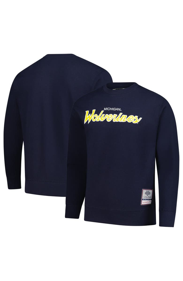 Mitchell & Ness Men's Mitchell & Ness  Navy Michigan Wolverines Elite Script Pullover Sweatshirt, Main, color, Navy