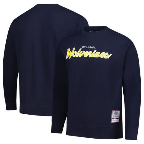 Men's Mitchell & Ness  Navy Michigan Wolverines Elite Script Pullover Sweatshirt