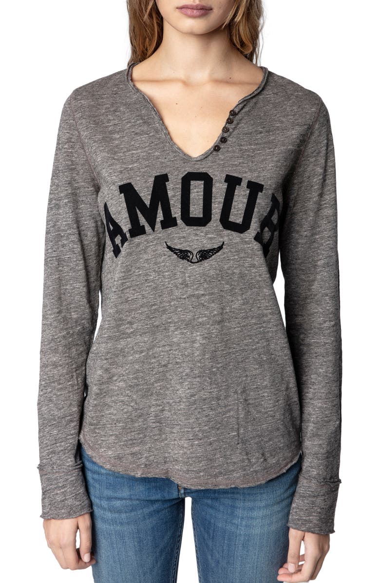 Zadig & Voltaire Overydye Long Sleeve Graphic Cotton Tee, Main, color,