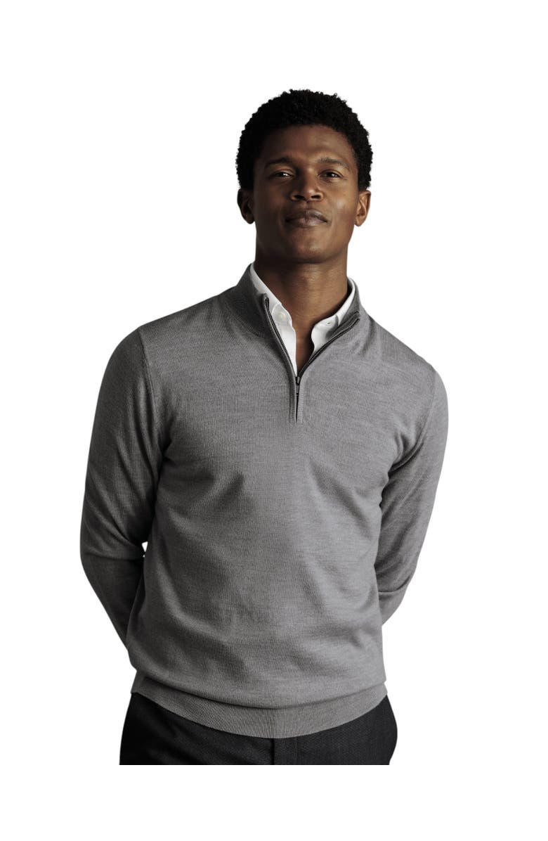 Charles Tyrwhitt Merino Zip Neck Long Sleeve Sweater, Alternate, color, Gray