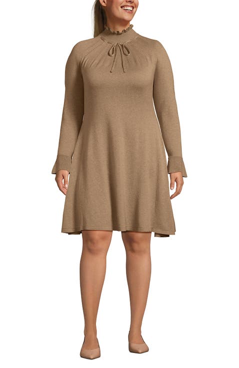 Plus Size Fine Gauge Cotton Fit and Flare Sweater Dress