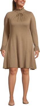 Lands' End Plus Size Fine Gauge Cotton Fit and Flare Sweater Dress