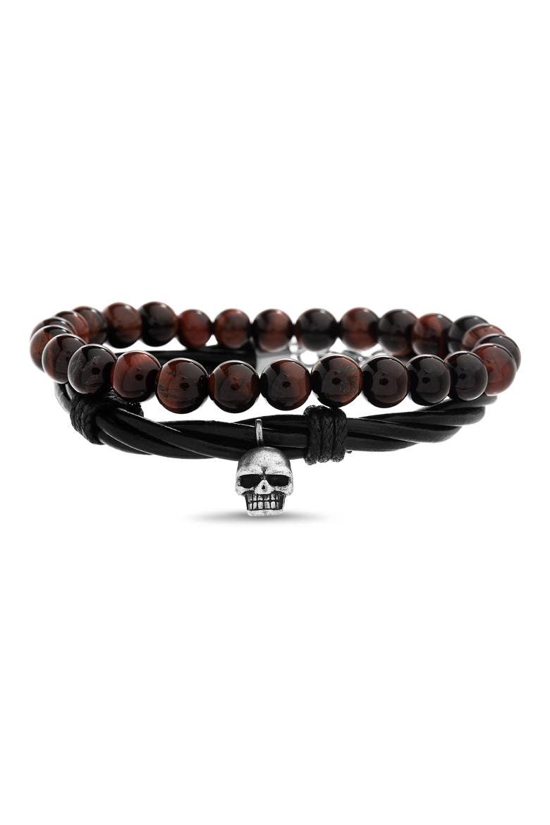 Skull Charm Duo Bracelet Set, Main, color, MULTI