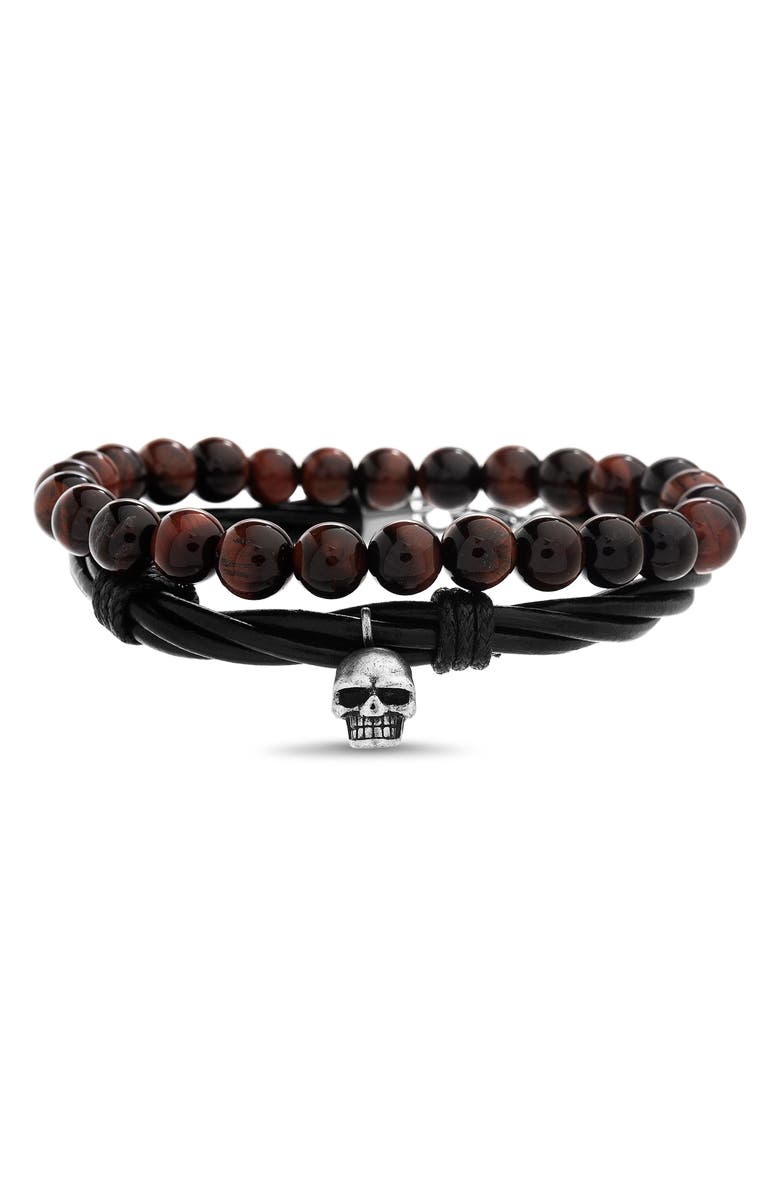 Steve Madden Skull Charm Duo Bracelet Set, Main, color,