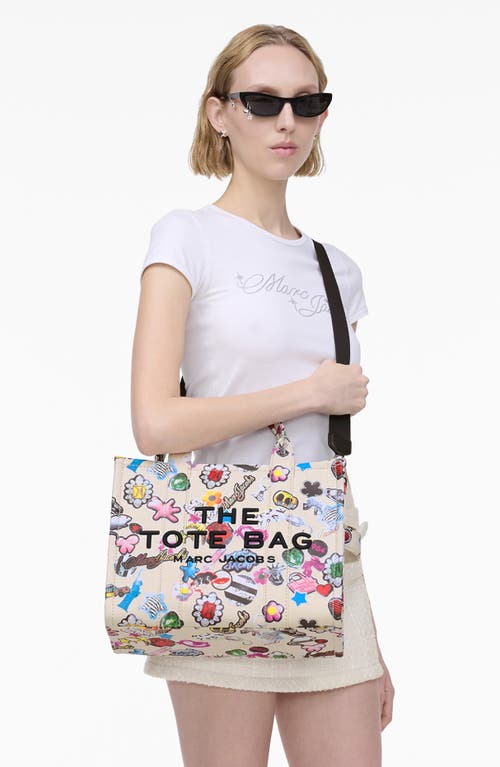 Marc Jacobs The Medium Sticker Canvas Tote Bag In White Multi