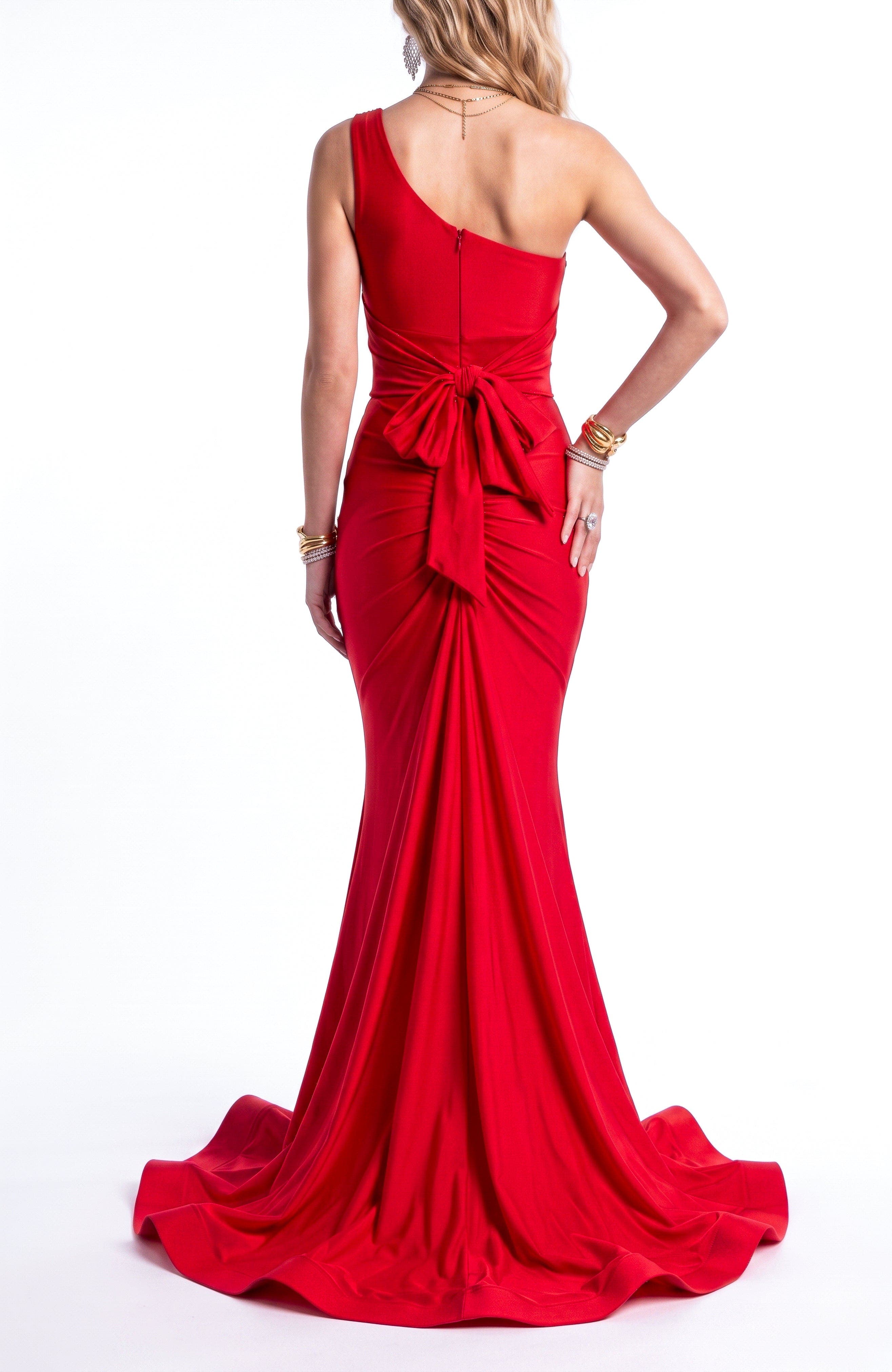 Jessica Angel One-Shoulder Tie-Back Mermaid Evening Gown (Women ...