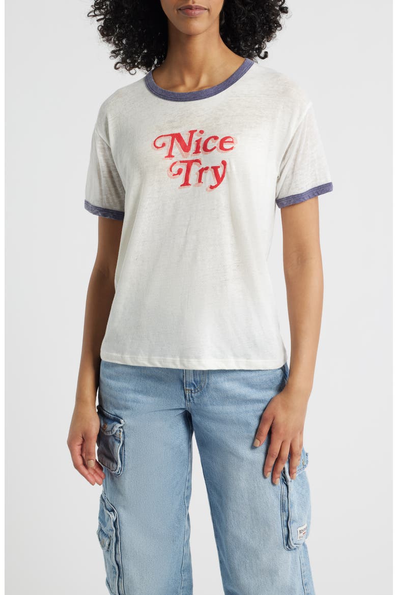Nice Try Burnout Ringer T-Shirt, Main, color, VINTAGE WHITE/NAVY