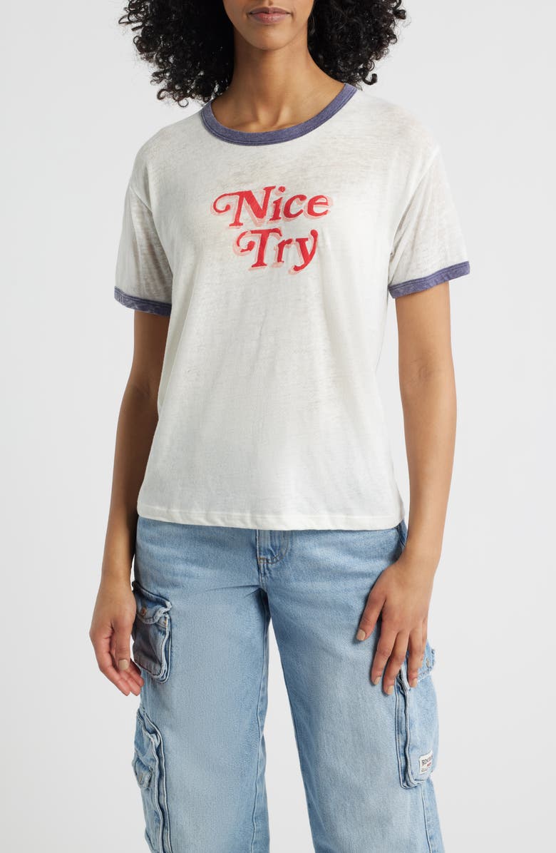 Daydreamer Nice Try Burnout Ringer T-Shirt, Main, color, Vintage White/Navy